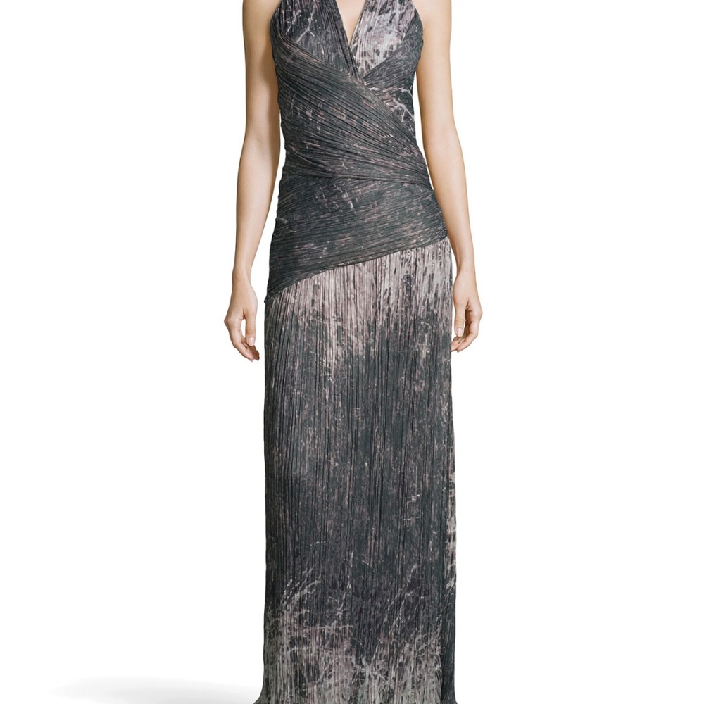 Halston Heritage Moss Halter Printed Voile Gown